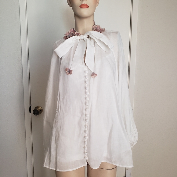 Zimmermann Tops - Zimmermann white 3D floral top size 0